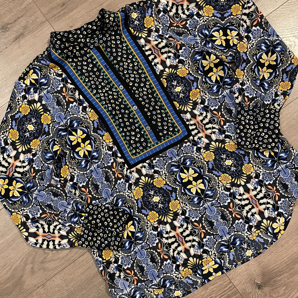 LOFT Mixed Print Floral Tunic Blouse Top Size Petite Small